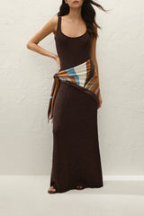 Soleil Waist Scarf in Notte by Faithfull the Brand, geometric viscose satin scarf with stripe detail for versatile styling.