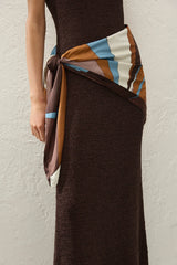 Soleil Waist Scarf in Notte by Faithfull the Brand, geometric viscose satin scarf with stripe detail for versatile styling.