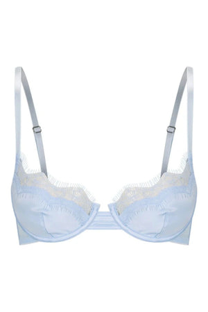 Kat the Label Sorrento Underwire Bra in Ice, soft satin cups with delicate eyelash lace, underwire support for lift, pairs perfectly with the matching thong.
