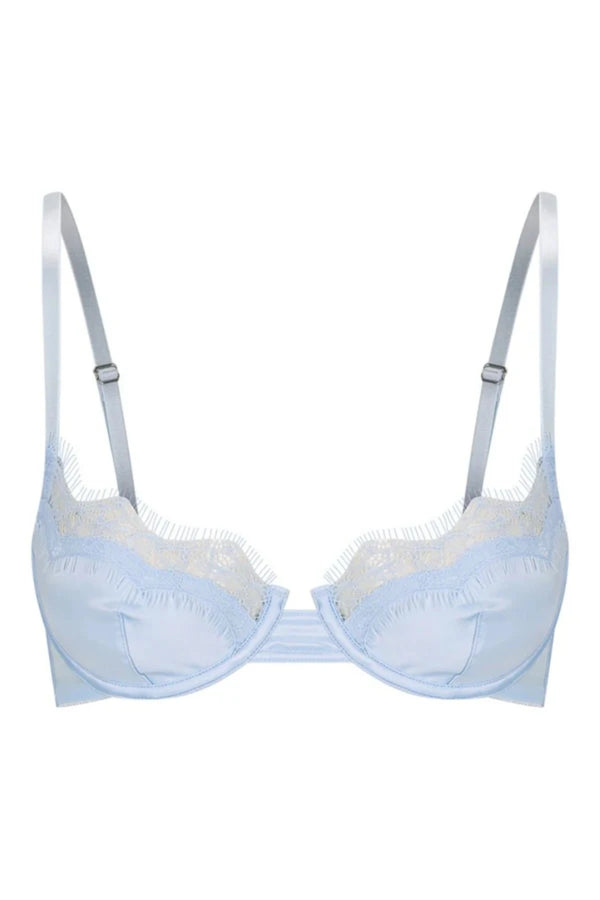Kat the Label Sorrento Underwire Bra in Ice, soft satin cups with delicate eyelash lace, underwire support for lift, pairs perfectly with the matching thong.