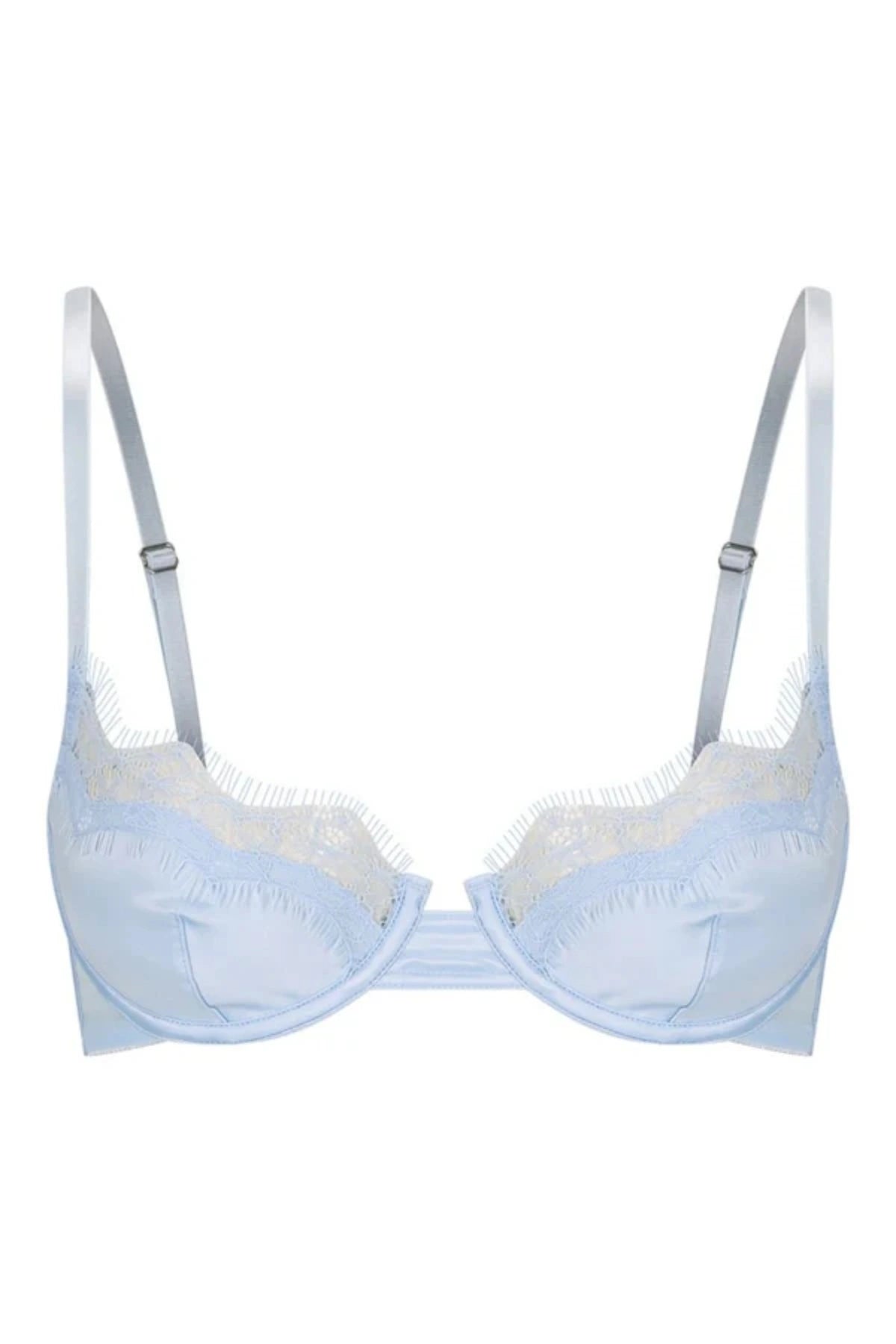 Kat the Label Sorrento Underwire Bra in Ice, soft satin cups with delicate eyelash lace, underwire support for lift, pairs perfectly with the matching thong.