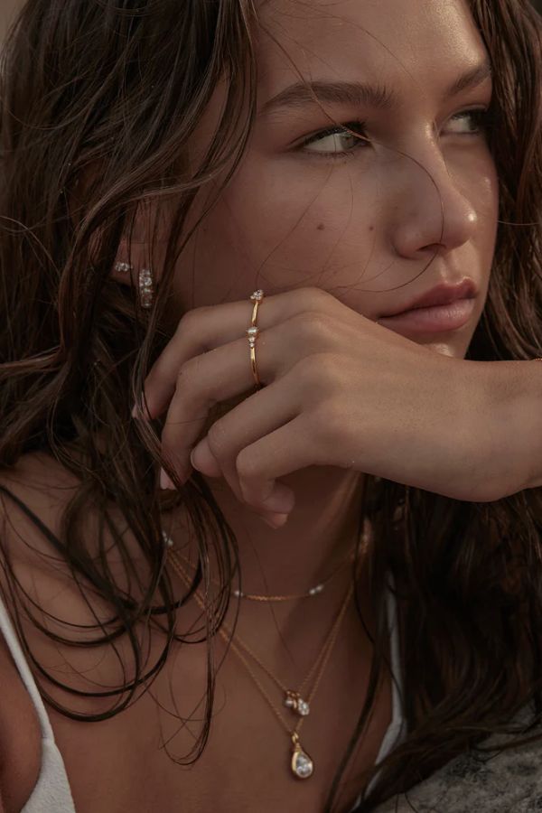 18k Gold Vermeil Soul Searching Necklace in Crystal Mist by By Charlotte, delicate necklace with a pear-cut cubic zirconia and adjustable chain, perfect for adding a serene, radiant touch to any layered look.