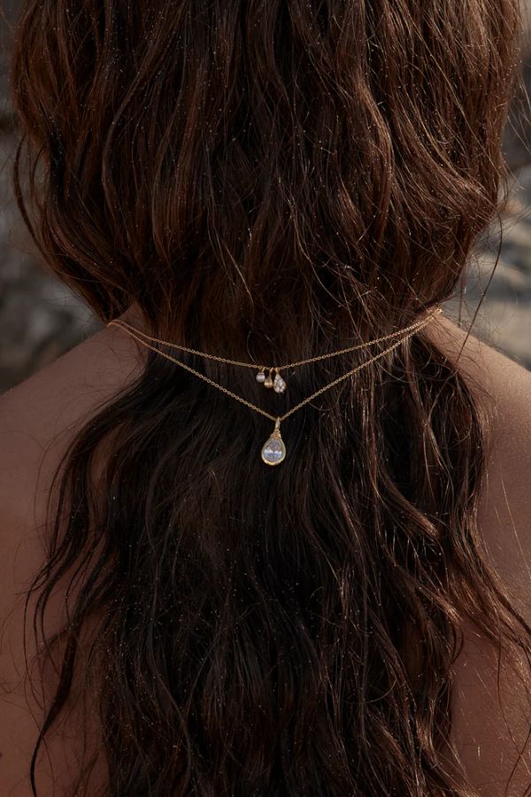 18k Gold Vermeil Soul Searching Necklace in Crystal Mist by By Charlotte, delicate necklace with a pear-cut cubic zirconia and adjustable chain, perfect for adding a serene, radiant touch to any layered look.