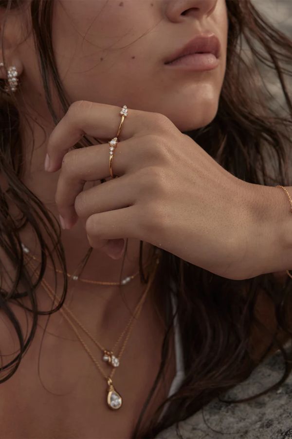 18k Gold Vermeil Soul Searching Necklace in Crystal Mist by By Charlotte, delicate necklace with a pear-cut cubic zirconia and adjustable chain, perfect for adding a serene, radiant touch to any layered look.