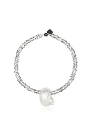 Spetses Necklace Pearl Silver by Shop Julietta, rhinestone necklace with shell pendant. Perfect for beach styling or statement looks.
