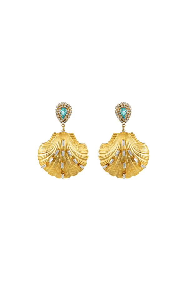 Splash Earrings by Mayol – gold plated earrings with crystal detail and long drop design. Perfect for statement styling.