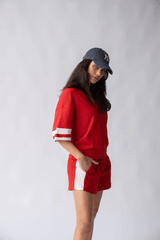 Sportif Short Cherry by Araminta James, terry shorts with contrast trim and elastic waist. Perfect for casual days or sporty outfits.