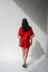 Sportif Short Cherry by Araminta James, terry shorts with contrast trim and elastic waist. Perfect for casual days or sporty outfits.