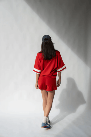 Sportif Short Cherry by Araminta James, terry shorts with contrast trim and elastic waist. Perfect for casual days or sporty outfits.