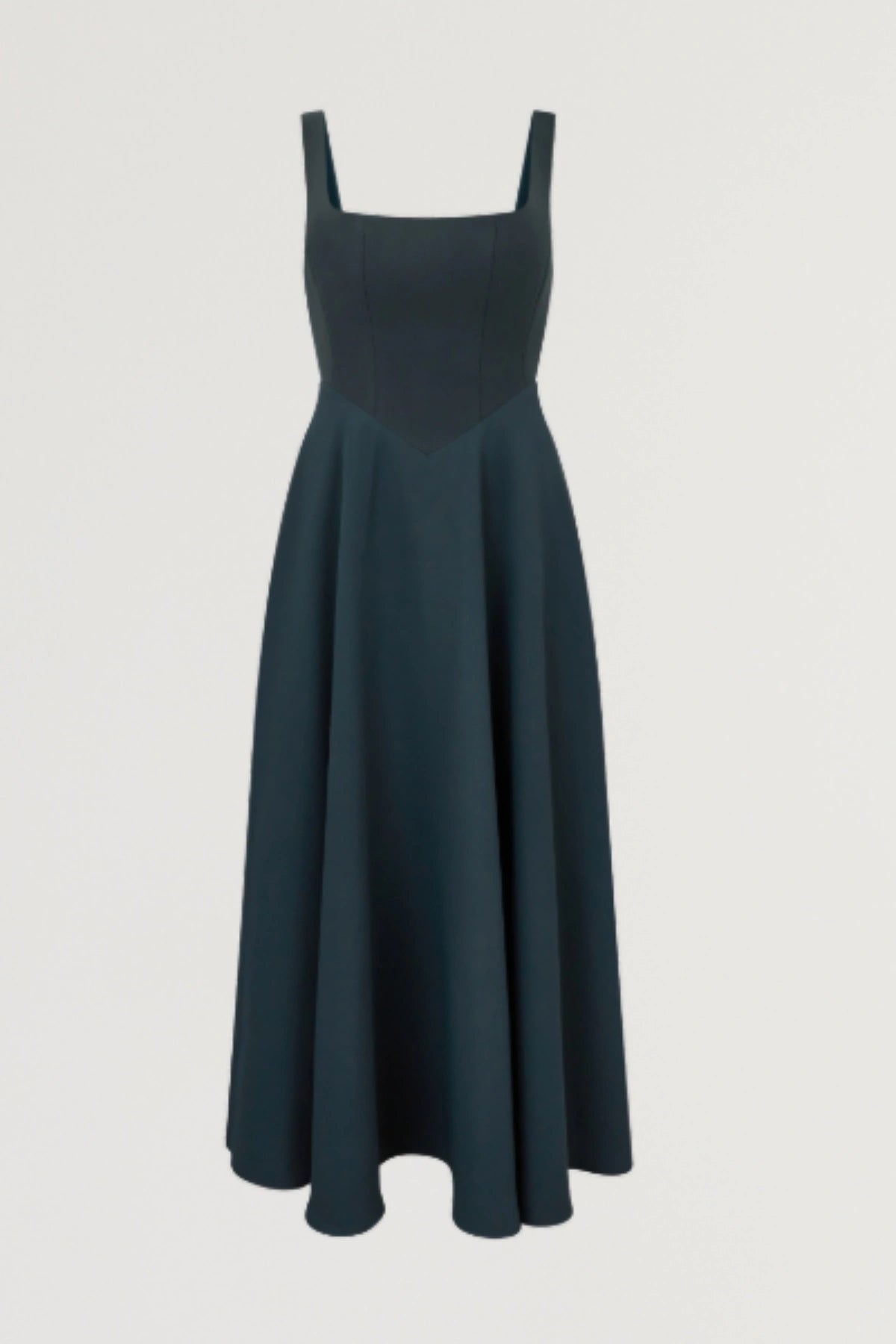 Square Neck Midi Dress by Odd Muse, bold teal midi with structured neckline and tailored fit. Ideal for elegant party season looks.