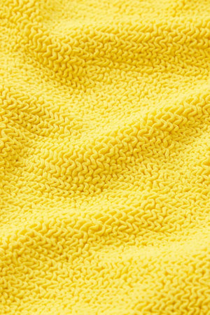 Square Neck Swim in Sunflower by Hunza G, crinkle one-piece with wide straps in a bright yellow hue for a timeless flattering fit.