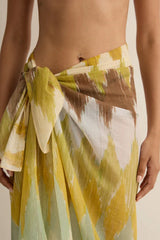 Square Pareo Aurora by Soleil Soleil - organic cotton square pareo with geometric print, designed for versatile beach and resort styling.