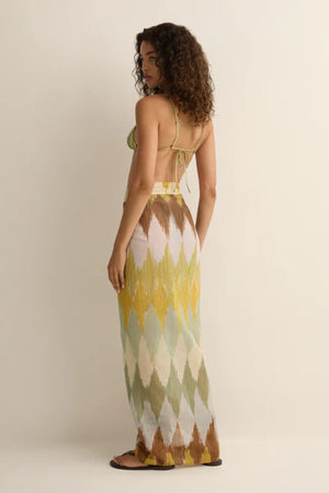 Square Pareo Aurora by Soleil Soleil - organic cotton square pareo with geometric print, designed for versatile beach and resort styling.
