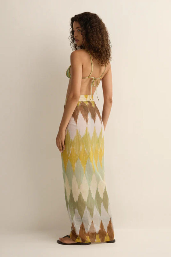 Square Pareo Aurora by Soleil Soleil - organic cotton square pareo with geometric print, designed for versatile beach and resort styling.