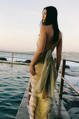 Square Pareo Aurora by Soleil Soleil - organic cotton square pareo with geometric print, designed for versatile beach and resort styling.
