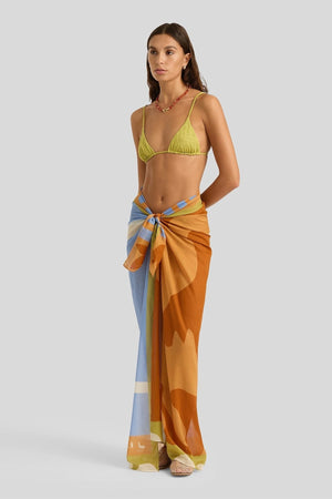 Square Pareo by Soleil Soleil, an organic cotton wrap with abstract Kin print. Perfect as a beach skirt, scarf, or resort layer.