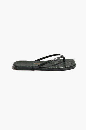 Square Toe Lily Emerald Croc by Tkees, crocodile-embossed leather sandal with square toe, a trendy piece perfect for chic summer days or nights.