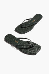 Square Toe Lily Emerald Croc by Tkees, crocodile-embossed leather sandal with square toe, a trendy piece perfect for chic summer days or nights.