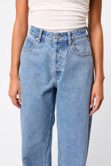 Stargazer Jean Vintage Blue Rhinestone by Mossman, high-rise straight-leg denim with all-over rhinestones, a bold trendy piece perfect for casual sparkle or night looks.