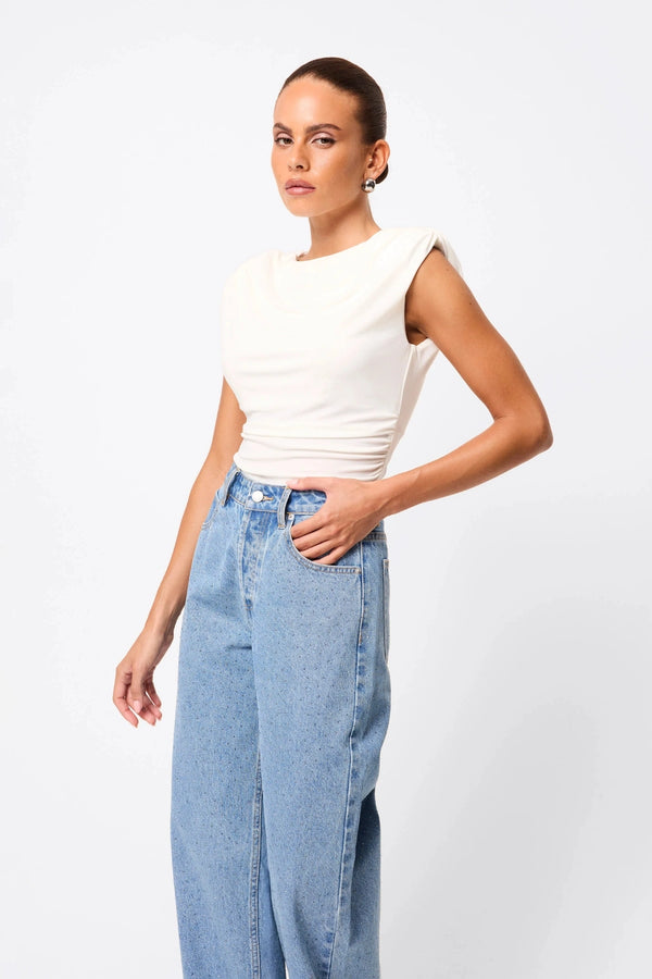 Stargazer Jean Vintage Blue Rhinestone by Mossman, high-rise straight-leg denim with all-over rhinestones, a bold trendy piece perfect for casual sparkle or night looks.