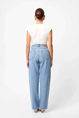 Stargazer Jean Vintage Blue Rhinestone by Mossman, high-rise straight-leg denim with all-over rhinestones, a bold trendy piece perfect for casual sparkle or night looks.