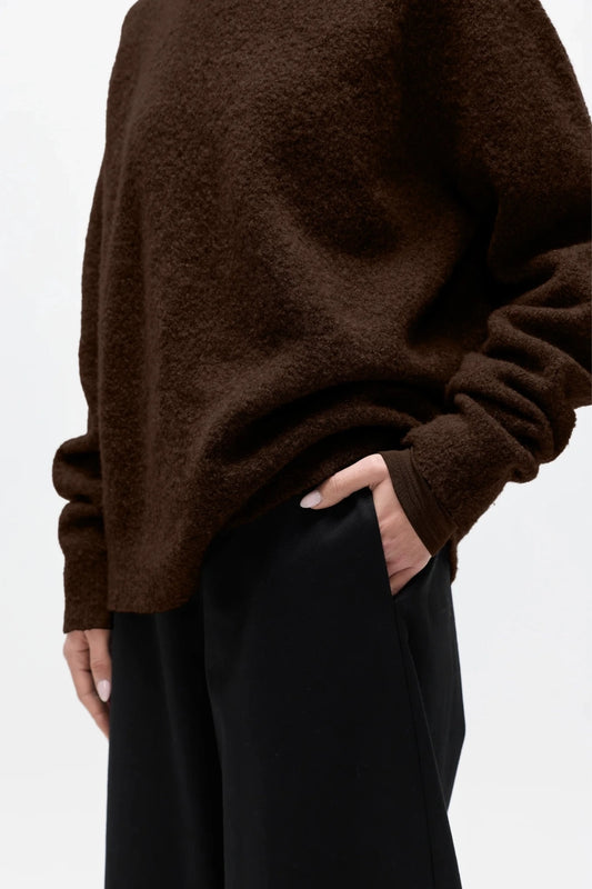 Stella Crew Neck Bear by Bayse – relaxed wool blend knit with brushed texture and classic crew neckline.
