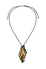 Sterling Necklace in Black/Gold by Heaven Mayhem – a black and gold knotted cord necklace with a sculptural shell pendant, perfect for bold modern styling.