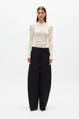 Stevie Top Ivory by Bayse – semi sheer long sleeve top with crew neckline and body-skimming fit.