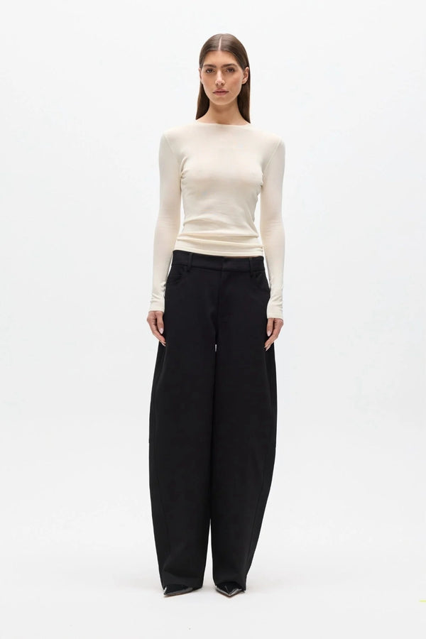 Stevie Top Ivory by Bayse – semi sheer long sleeve top with crew neckline and body-skimming fit.