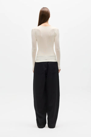 Stevie Top Ivory by Bayse – semi sheer long sleeve top with crew neckline and body-skimming fit.