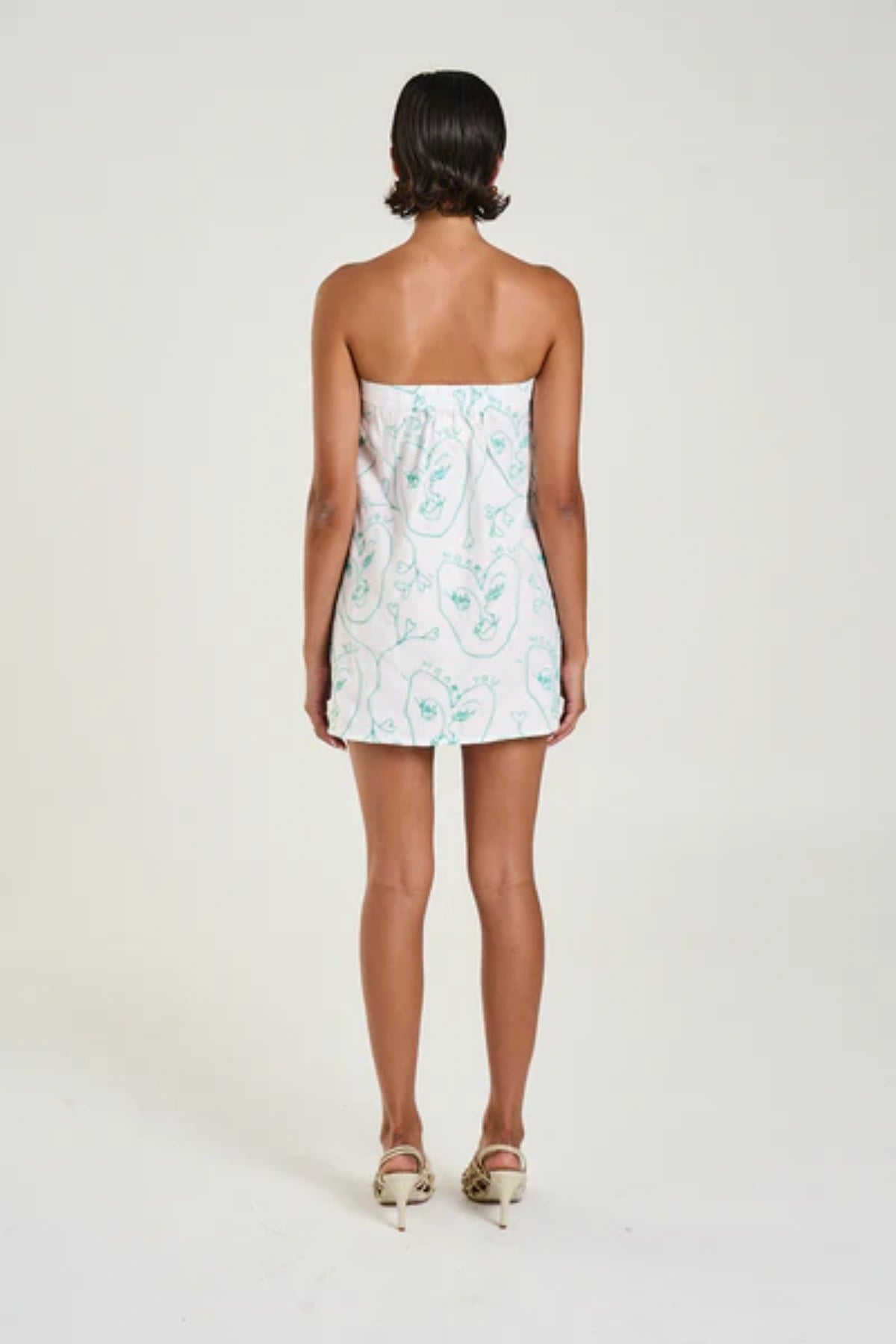 Strapless Mini Dress I Heart You by Summi Summi, linen-blend mini with embroidered detail and secure strapless fit, a trendy piece perfect for playful day-to-night styling.
