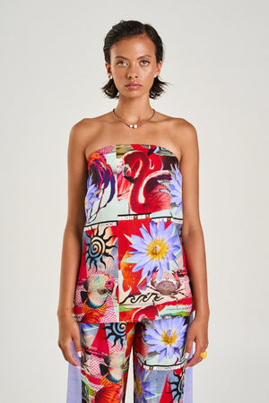 Strapless Shift Top Dazed Print by Summi Summi – a strapless top with relaxed fit and print. Perfect for summer styling.