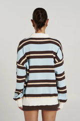 Stripe Long Sleeve Aperol Stripe by Summi Summi – organic cotton striped knit polo with relaxed fit and collar.