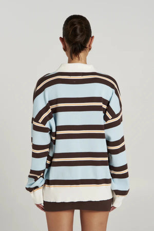 Stripe Long Sleeve Aperol Stripe by Summi Summi – organic cotton striped knit polo with relaxed fit and collar.