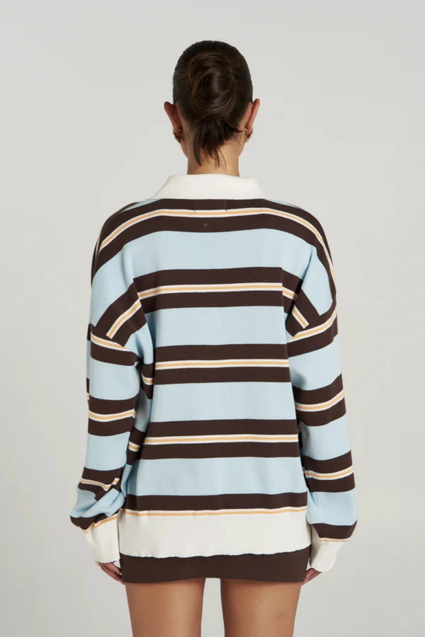 Stripe Long Sleeve Aperol Stripe by Summi Summi – organic cotton striped knit polo with relaxed fit and collar.