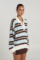 Stripe Long Sleeve Aperol Stripe by Summi Summi – organic cotton striped knit polo with relaxed fit and collar.