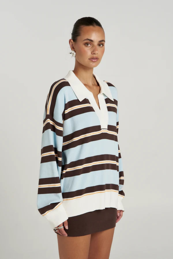 Stripe Long Sleeve Aperol Stripe by Summi Summi – organic cotton striped knit polo with relaxed fit and collar.