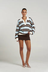 Stripe Long Sleeve Aperol Stripe by Summi Summi – organic cotton striped knit polo with relaxed fit and collar.