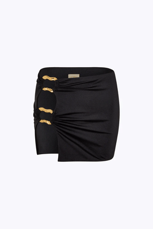 Studio Mini Skirt Black by Cin Cin, mini skirt with gold ring hardware and hipster fit. Perfect for beach days or summer outfits.