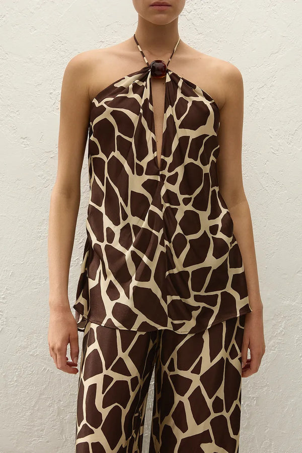 Suede Halter Top Ombra by Faithfull the Brand - draped halter top with ring detail and animal print, perfect for statement resort styling.