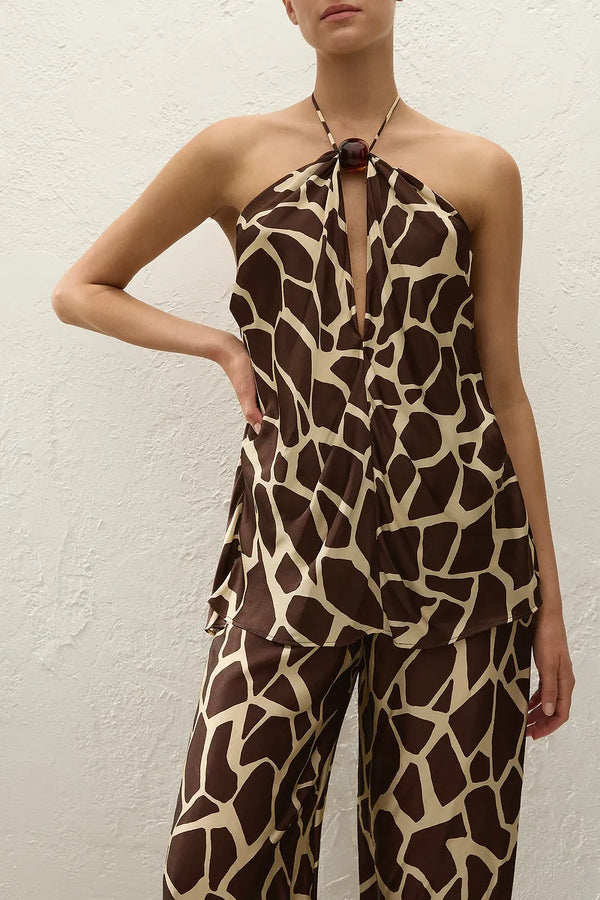 Suede Halter Top Ombra by Faithfull the Brand - draped halter top with ring detail and animal print, perfect for statement resort styling.