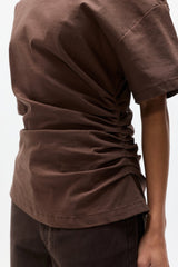 Suki Top Chocolate by Bayse – off shoulder draped top with ruched sides and fitted waist silhouette.