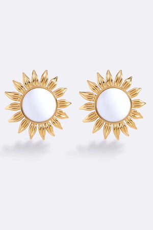 Summer Starts In Monaco White Glo by Emma Pills – gold plated sunburst earrings with white enamel centre.