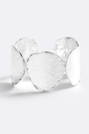 Sunset Hour Arm Cuff Silver by Emma Pills - hammered silver cuff bracelet with molten design, designed for a bold sculptural statement.