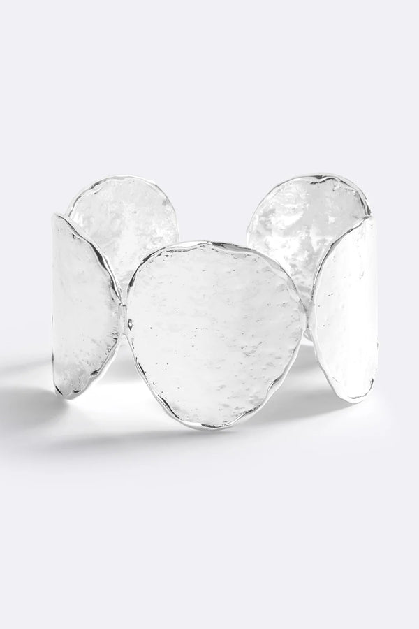 Sunset Hour Arm Cuff Silver by Emma Pills - hammered silver cuff bracelet with molten design, designed for a bold sculptural statement.