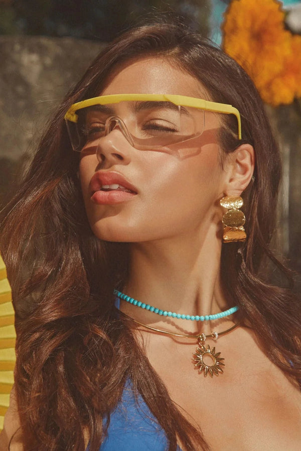 Sunset Hour Hoops Gold by Emma Pills - oversized gold hoop earrings with hammered texture, designed for a bold statement look.