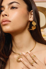 Sunset Hour Hoops Gold by Emma Pills - oversized gold hoop earrings with hammered texture, designed for a bold statement look.
