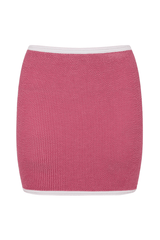 Swimskirt Bikini Bottom Candy Pink by Hunza G, crinkle swim skirt with contrast detail. Perfect for beach days or resort styling.