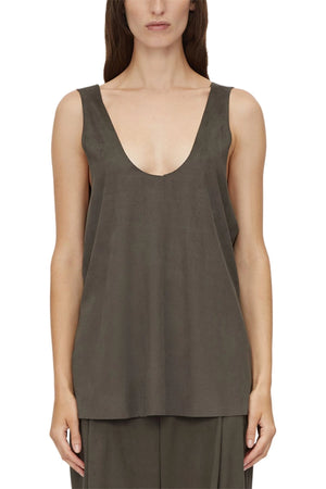 Tait Lounge Top Elm by Camilla and Marc - relaxed stretch tank with raw cut neckline and armholes, perfect for effortless everyday styling.