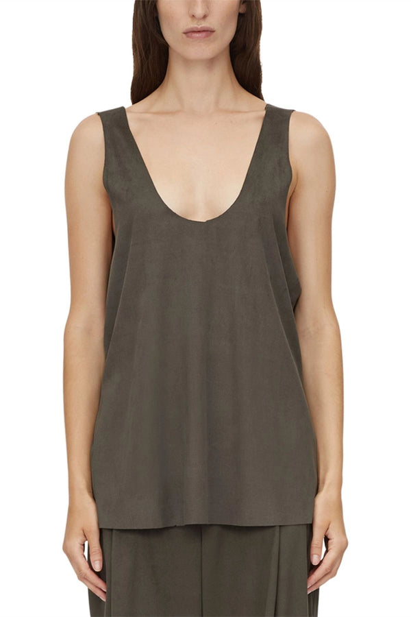 Tait Lounge Top Elm by Camilla and Marc - relaxed stretch tank with raw cut neckline and armholes, perfect for effortless everyday styling.